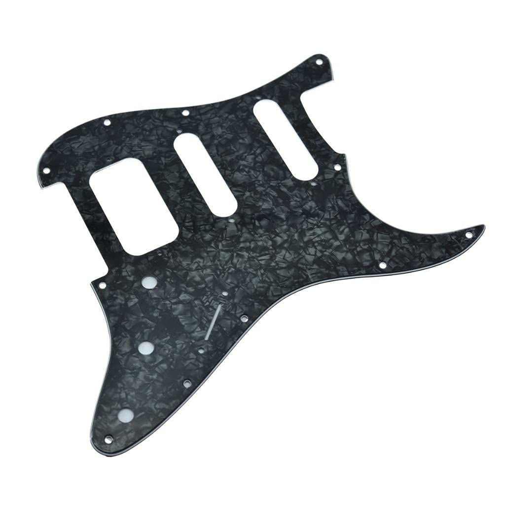 Dopro 11-Hole Strat HSS Guitar Pickguard 2-Screw Humbucking Pickup Mount for American FD Stratocaster Black Pearl